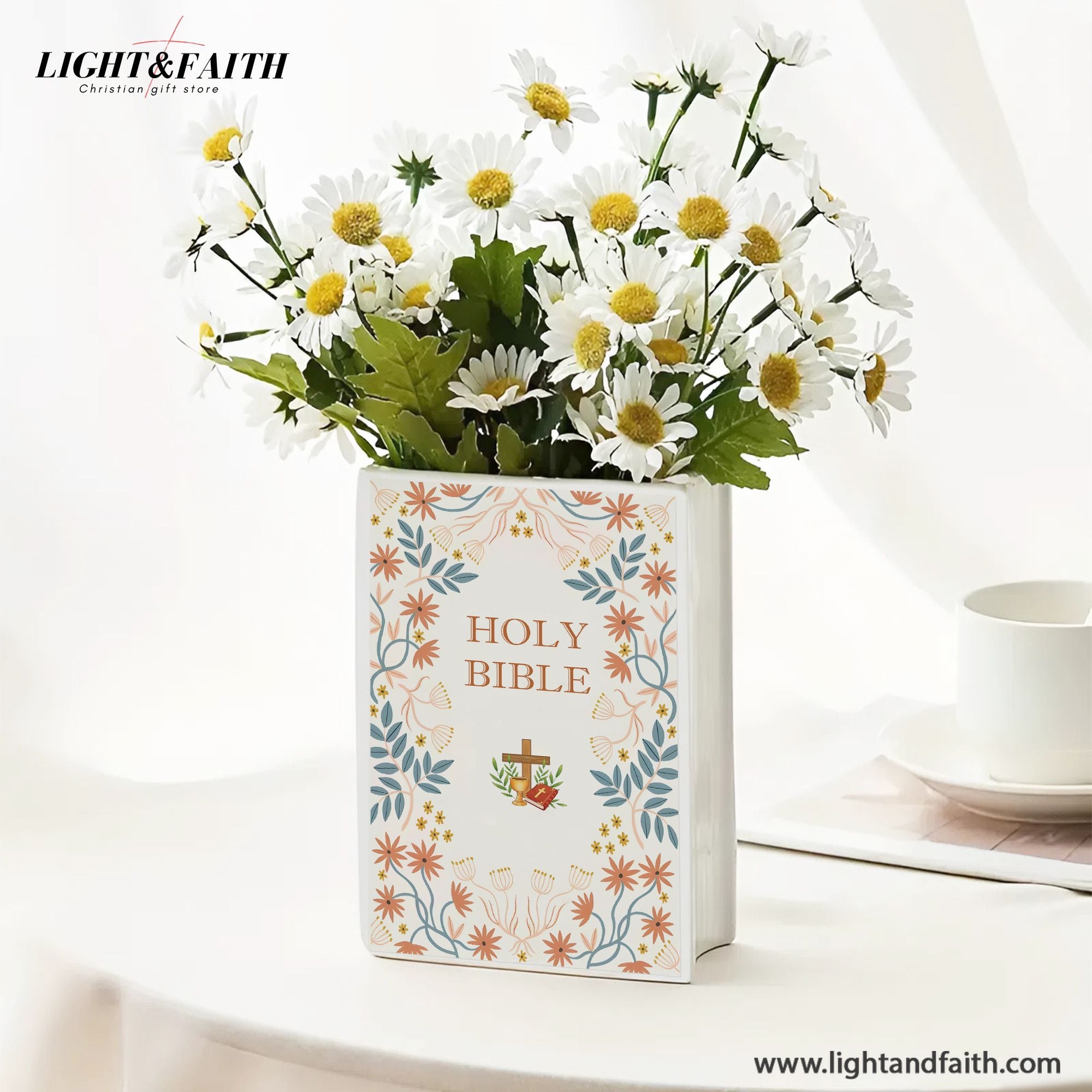 Personalized Ceramic Bible Vase, Resurrection Cross Design with Scripture, Christian Gift for Her, Mother's Day Gift CBLAF15